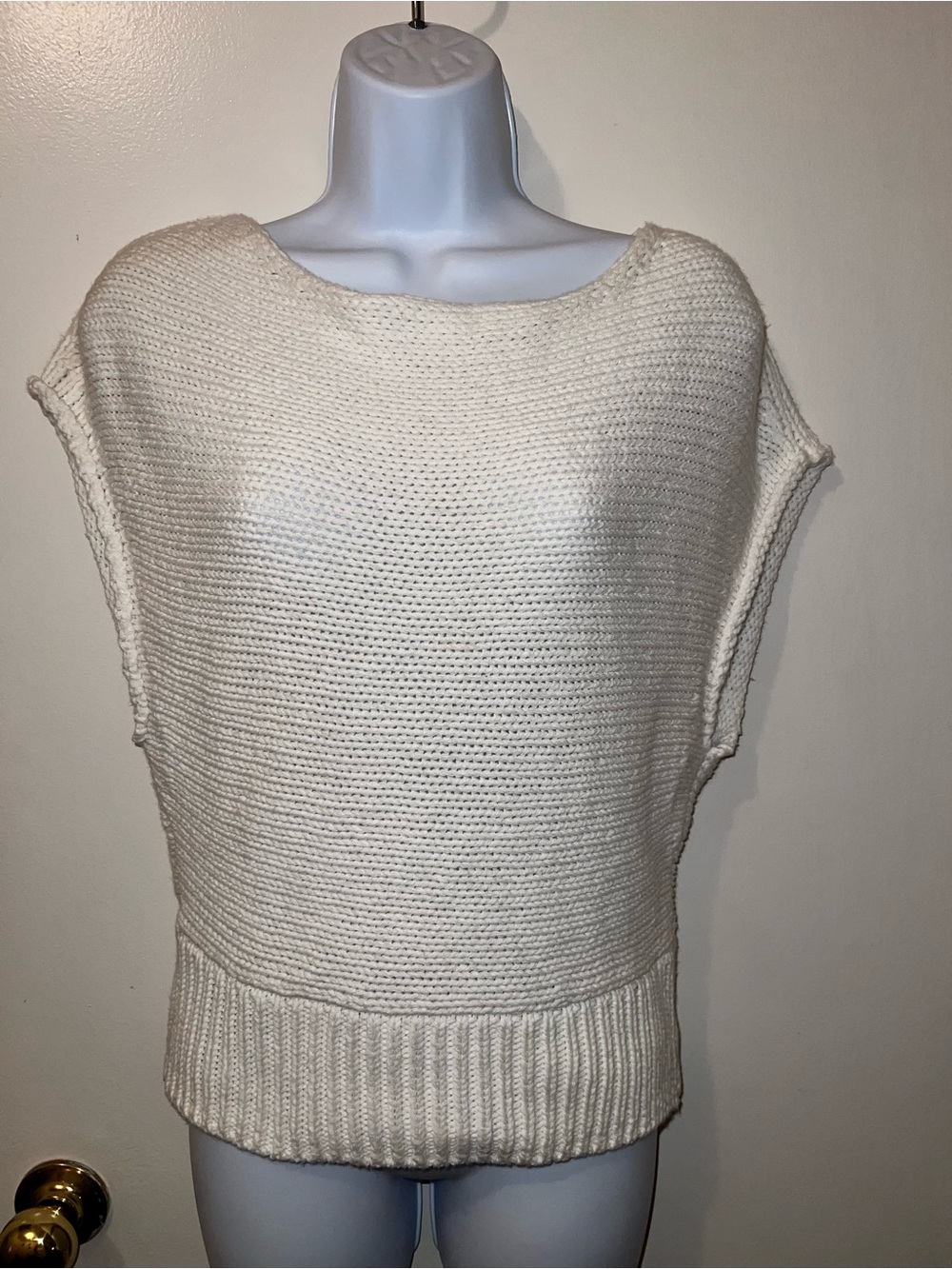 Moth by Anthropologie Women's Cream Knit Cap Sleeve Sweater Top